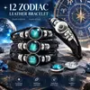 Explosiones transfronterizas 12 constelaciones gema del tiempo pulsera de cuero tejida a mano vintage pulsera de cuero con cuentas al por mayor