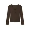 Foto real 2026 Outono Novo Estilo Kendall Mesmo Estilo Top Feminino Gola V Camada Interna Camisa Base Slim Fit Versátil Manga Longa Camiseta