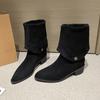 2024 Novas Botas Joker Knight de Salto Quadrado Pontudo Longo Europeias e Americanas Botas Western de Montão em Jeans Superfície Fosca