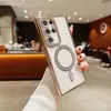 Funda Magnética para Teléfono con Borde Electroplateado Adecuada para Samsung S25Ultra Todo Incluido A56 Tendencia S24Fe Estilo Girly A55