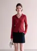 Blusa de Malha com Decote V Suave para Mulheres Outono Inicial Toque de Luxo Roupa Íntima Gola Top Exclusivo Requintado 6051