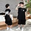 Conjunto de dos piezas de algodón con estampado de dibujos animados para niño, verano 2024, pantalones cortos casuales de moda para niño