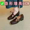 Zapatos de cuero con tacón grueso para mujer, nuevo estilo otoño 2026, punta cuadrada, zapatos de tacón bajo de aumento interno, zapatos Mary Jane para mujer con correa de hebilla y corte bajo