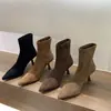 Botines de tacón alto, punta fina, gamuza, color caqui, corte ajustado, zapatos de mujer, nueva colección otoño/primavera 2025, botines cortos estilo coreano