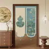 Cortina de Puerta Estilo Paisaje Chino Retro de Gama Alta, Cortina Divisoria para Dormitorio, Habitación, Baño, Media Cortina Bloqueadora de Privacidad, No Requiere Taladro