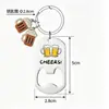 Abrebotellas de cerveza transfronterizo llavero de acero inoxidable colgante impreso regalo para novio Día del Padre llavero de herramienta