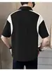 Camiseta Masculina de Manga Curta Verão Marca Trendy Ins Gola Polo Pulôver com Combinação de Cores Camisa de Manga Meia Manga para Homens