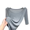 Camiseta de Manga Media para Mujer 2025 Nueva Camiseta de Mujer de Cuello Redondo Grande de Color Puro de Manga Corta Top de Cintura Elástica Camisa de Malla