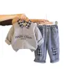 Conjunto de Moletom Infantil Duas Peças, Estilo Primavera, Nova Versão Coreana 2026, Camisa Masculina com Gola Xadrez, Conjunto de Duas Peças