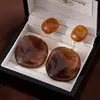 Brincos Âmbar Fluido Marrom Maillard, Pingentes de Orelha Irregulares, Brincos de Resina Cor de Café Estilo Hong Kong Outono e Inverno, Brincos de Luxo Leve