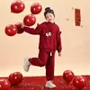 Roupas de Ano Novo 2026 Conjunto de Suéter de Veludo para Meninas Ano do Zodíaco de Inverno Roupa Vermelha de Ano Novo para Meninas