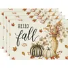 Mantel Individual de Cosecha de Otoño para Acción de Gracias con Estampado de Calabaza y Hoja de Arce, Mantel de Tela Aislante, Mantel Decorativo de Mesa para el Hogar Transfronterizo