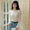 9936 Camiseta Básica Lyocell de Manga Longa com Gola Redonda e Ombro Regular para Mulheres, Coleção Outono e Inverno, Cor Sólida, Slim Fit