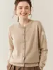 Novo Suéter Feminino de Cashmere Puro Outono e Inverno Cardigã Gola Redonda Modelagem Justa Jacquard com Laço Jaqueta Quente Malha Casual