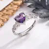 Nuevo Anillo Morado en Forma de Corazón para Mujer, Lujo Ligero, Diseño de Nicho de Gama Alta, Anillo Abierto para Dedo Índice, Hace que la Piel de las Mujeres Luzca Más Clara, Suave y Versátil