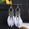 Brincos de Pena Boêmios Europeus e Americanos, Brincos de Franja Estilo Étnico Exagerado Retrô para Feriados, Acessórios de Viagem de Yunnan para Mulheres