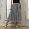 Falda de Malla Multicapa de Cintura Alta Estilo Pastel, Longitud Media, Corte Amplio en A, Gasa Ligera, Falda Estilo Hada Retro Francés, Exclusivamente para Ventas Transfronterizas