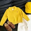 Conjunto estilo coreano para niños y niñas, nueva colección otoño 2026: conjunto informal de dos piezas para niños, polo de punto trenzado bordado y manga larga