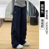 Pantalones de Trabajo Estilo Americano Azul Marino para Mujer, Primavera, Otoño e Invierno 2026 Nuevos de Cintura Alta Pierna Recta Secado Rápido Sueltos de Pierna Ancha para Figuras Petite