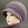 Gorro de Lana Cálido con Forro de Piel de Conejo para Mujer Otoño e Invierno, Gorro de Punto Grueso con Protección para Orejas y Frío para Personas de Mediana Edad y Mayores, Abuela