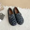 Sapatos Birkenstock de lã com bolinhas, modelo slip-on, feminino, novidade de outono, fivela plana, confortáveis, versáteis, mocassins casuais