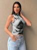 2025 Nueva Moda Fresca Estilo Callejero Malla Estampada Chaleco Cruzado Venta Caliente Transfronteriza en Europa, América y Sudeste Asiático Explosiones Mujeres al por Mayor