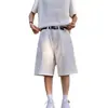 Shorts Blancos de Mezclilla de Pierna Ancha con Salpicaduras de Pintura Estilo High Street Americano para Hombre, Talla Grande, Corte Holgado, Marca de Tendencia, Corte Recto, con Efecto de Caída
