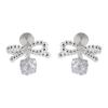 Pendientes de Bola de Diamantes Completos con Lazo de Temperamento Fresco y Dulce, Aretes de Clip para Orejas sin Perforar para Mujer, Pendientes de Botón de Moda