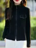 Cardigan de Punto Fino con Cuello Alto y Cremallera Doble, Bolsillo Falso con Solapa, Pantalones, Chaqueta de Diamantes para Mujer, Novedad Otoño Temprano 2025