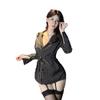 Gata Astuta Secretária Roupa Íntima Sexy Camisa Listrada Profissional Feminina Longa Preta Puro Desejo Top Cintura OL Top