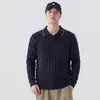 Suéter de punto de manga larga con cuello para hombre, jersey casual texturizado, suéter moderno de color liso vintage