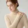 Suéter de cuello alto para mujer 2026 con ribete de volantes, top de punto acanalado ajustado, adecuado para el trabajo, estilo delicado, capa interior para mujer