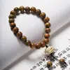 Pulseira Criativa de Sândalo Verde e Lótus, Pulseira de Sândalo Verde com Lótus Esculpido, Contas Budistas Estilo Étnico, Pulseira para Casais