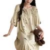 Camisón nuevo para mujer de primavera y verano talla grande Algodón Seda Rojo Chino Estilo vestido de lunares Polo Falda larga Algodón Seda Pijama Fino
