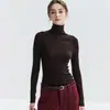 Lavável à máquina de primeira linha pronto para usar suéter 100% lã ultrafina outono e inverno gola alta malha fina suéter para usar por baixo corte justo camada de base de tricô