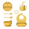 Juego de Vajilla Infantil de Silicona de Grado Alimenticio, Taza para Pastel, Plato con Ventosa, Plato Dividido, Babero, Mismo Modelo que Amazon