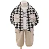 Novedad de Temporada Ropa Exterior con Estampado Completo en Forma de Diamante con Solapa Inglesa para Niños Traje para Bebé Estilo Coreano Tres Piezas Otoño Venta Directa