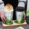 500ml Novo Copo de Chá com Leite Chinês Cartão Prateado Bebida Quente e Fria Copo de Papel Descartável com Tampa para Impressão de Logo Comercial