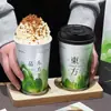 Copo Descartável para Milk Tea Copo de Papel 500ml Estilo Chinês Bebida de Chá para Levar Quente e Frio Universal Cartão Prateado Copo para Embalagem de Café Comercial