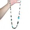 Colar longo em camadas azul com contas, estilo étnico boêmio para mulheres, gargantilha elegante e vintage para a clavícula