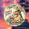 Letrero de Madera de Pascua con Conejo Letrero de Bienvenida para Puerta Venta al por Mayor Decoración de Pared de Atmósfera Festiva Decoración de Pared Artesanía de Madera