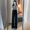 Pantalones casuales nuevos de seda helada de verano para maternidad para mujer, de cintura alta, fluidos, de pierna ancha, ligeros, transpirables, no sudorosos, de pierna recta, largos hasta el suelo