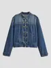 Roupas Femininas Transfronteiriças 2026 Nova Moda Europeia e Americana Versátil Personalizada Jaqueta Jeans com Botões e Alças 6929/073