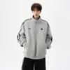 Sudadera de Rayas Estilo Americano con Cuello Alto para Pareja para Hombre, Tendencia de Otoño Marca Retro Media Cremallera con Sentido de Diseño, Chaqueta Deportiva Pesada