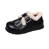 Zapatos Peludos Franceses de Punta Redonda con Doble Hebilla para Mujer 2026 Nuevo Otoño Invierno Retro Calidez con Felpa Zapatos Birkenstock Zapatos Casuales Individuales