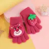 Guantes de Oso de Fresa para Niños Guantes Cálidos de Otoño e Invierno Espesados con Felpa Dibujos Animados Lindos Guantes de Dedos Completos Procesamiento y Personalización