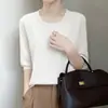 Suéter de Punto para Mujer con Cuello Redondo 2026 Otoño/Invierno Nuevo Estilo Hueco de Cinco Mangas Holgado Pulóver Capa Base Suéter Delgado