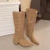 Botas Altas de Verano Caladas Transpirables Maillard para Mujer 2026 Modelo Nuevo Punta Fina Tacón Grueso Adelgazantes que Aumentan la Altura Botas de Jinete