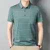 Camiseta de manga corta con solapa de verano para hombre, informal de negocios, bolsillo real, atuendo de papá, polo a rayas para mediana edad, top