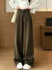 Jeans de Cintura Alta com Estampa de Leopardo Tendência para Mulheres, Novo Outono 2026, Calça Reta Solta Emagrecedora de Comprimento Total